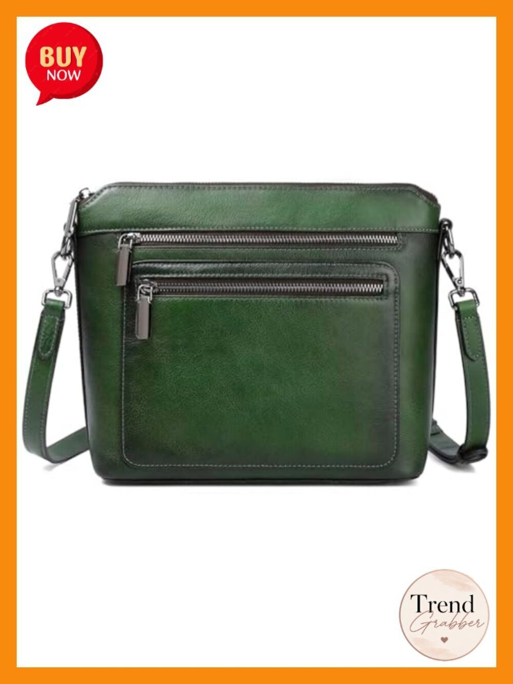 Genuine Leather Crossbody Bag with Multiple Pockets, Adjustable Straps Satchel